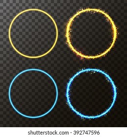 Neon round frame. Shining circle banner. Vector illustration. Eps10.
