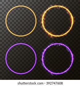 Neon round frame. Shining circle banner. Vector illustration. Eps10.
