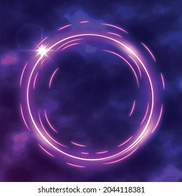 Neon round frames set. Illuminated glow light effects, fluorescent geometric shapes, neon circle backgrounds with copy space, glowing rings, electric flare vector illustration