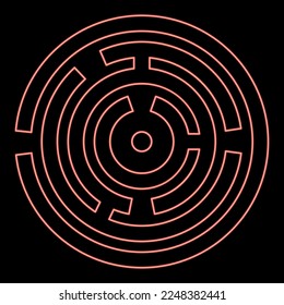 Neon round labyrinth Circle maze red color vector illustration image flat style light