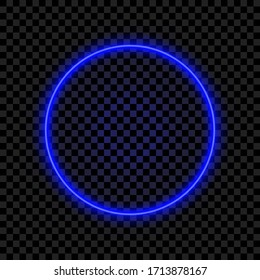 Neon round lamp wall sign isolated on transparent background. Vector neon shape. Glow frame border. Blue light lamp. 3D luminous shine. Stock vector illustration.