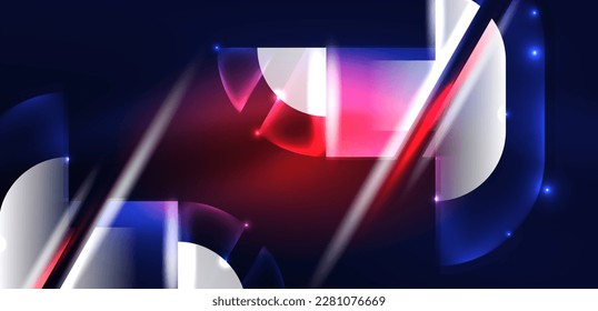 Formas redondeadas neón, líneas y elementos triangulares. Diseño de alta tecnología para papel tapiz, banner, fondo, página de inicio, arte mural, invitación, impresiones, afiches