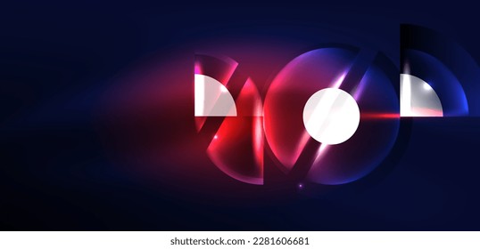 Neon round shapes, lines and triangle elements. Hi-tech design for wallpaper, banner, background, landing page, wall art, invitation, prints, posters