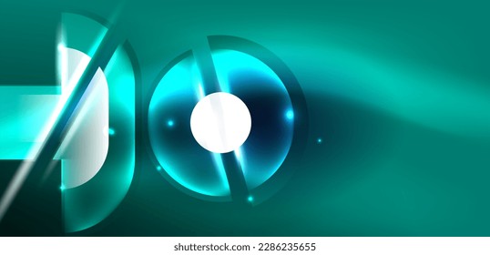 Formas redondeadas neón, líneas y elementos triangulares. Diseño de alta tecnología para papel tapiz, banner, fondo, página de inicio, arte mural, invitación, impresiones, afiches