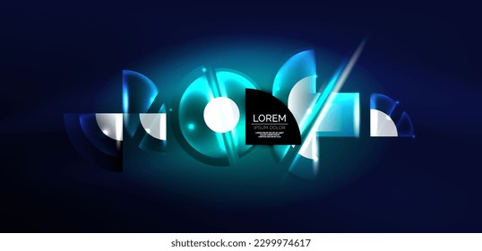 Formas redondeadas neón, líneas y elementos triangulares. Diseño de alta tecnología para papel tapiz, banner, fondo, página de inicio, arte mural, invitación, impresiones, afiches