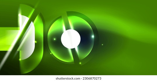 Neon round shapes, lines and triangle elements. Hi-tech design for wallpaper, banner, background, landing page, wall art, invitation, prints, posters