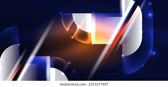 Neon round shapes, lines and triangle elements. Hi-tech design for wallpaper, banner, background, landing page, wall art, invitation, prints, posters