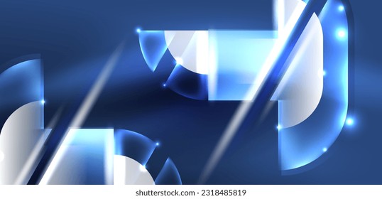 Neon round shapes, lines and triangle elements. Hi-tech design for wallpaper, banner, background, landing page, wall art, invitation, prints, posters