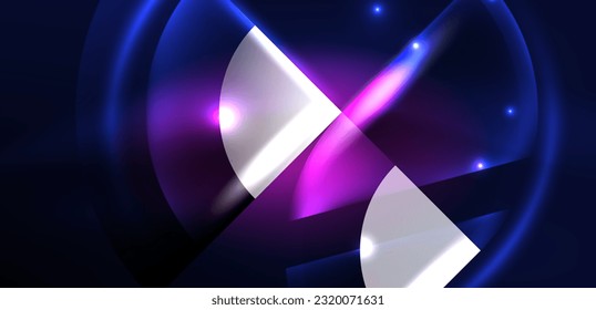 Neon round shapes, lines and triangle elements. Hi-tech design for wallpaper, banner, background, landing page, wall art, invitation, prints, posters