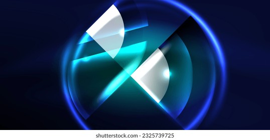 Neon round shapes, lines and triangle elements. Hi-tech design for wallpaper, banner, background, landing page, wall art, invitation, prints, posters