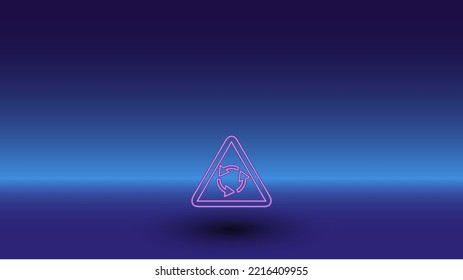 Neon roundabout symbol on a gradient blue background. The isolated symbol is located in the bottom center. Gradient blue with light blue skyline
