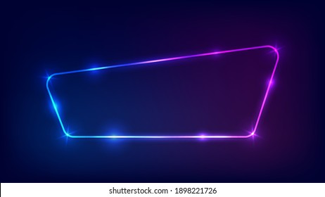 Neon rounded frame with shining effects on dark background. Empty glowing techno backdrop. Vector illustration.
