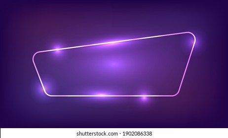Neon rounded frame with shining effects on dark background. Empty glowing techno backdrop. Vector illustration.