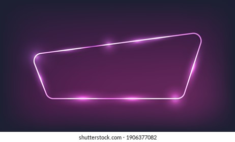 Neon rounded frame with shining effects on dark background. Empty glowing techno backdrop. Vector illustration.