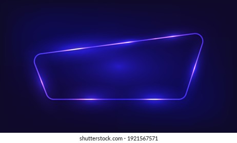 Neon rounded frame with shining effects on dark background. Empty glowing techno backdrop. Vector illustration.