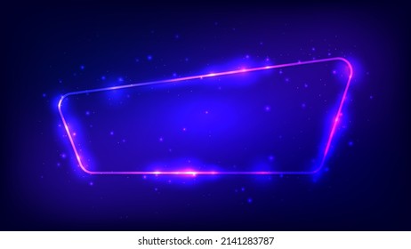 Neon rounded frame with shining effects and sparkles on dark background. Empty glowing techno backdrop. Vector illustration