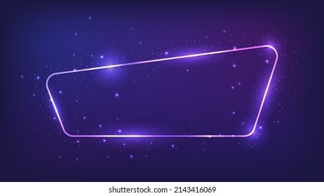 Neon rounded frame with shining effects and sparkles on dark background. Empty glowing techno backdrop. Vector illustration