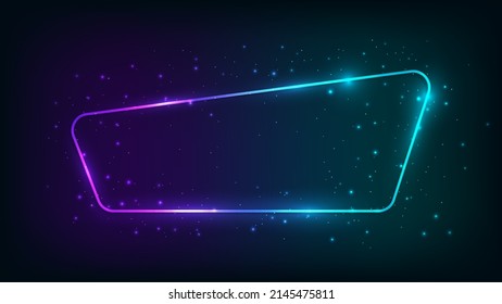Neon rounded frame with shining effects and sparkles on dark background. Empty glowing techno backdrop. Vector illustration