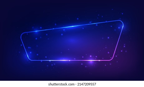 Neon rounded frame with shining effects and sparkles on dark background. Empty glowing techno backdrop. Vector illustration