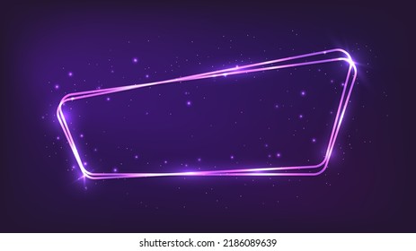 Neon rounded frame with shining effects and sparkles on dark background. Empty glowing techno backdrop. Vector illustration