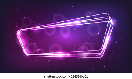 Neon abgerundeter Rahmen mit leuchtenden Effekten und Funkeln auf dunklem Hintergrund. Leere leuchtende Techno-Hintergrund. Vektorgrafik