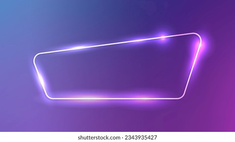 Neon rounded frame with shining effects on dark purple background. Empty glowing techno backdrop. Vector illustration