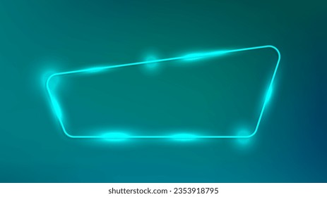 Neon rounded frame with shining effects on dark green background. Empty glowing techno backdrop. Vector illustration