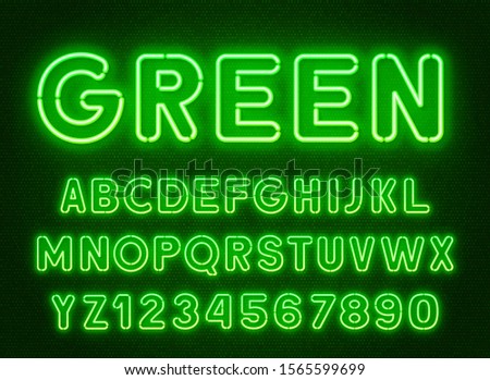 Neon rounded green font, glowing alphabet with numbers.