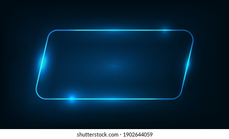 Neon rounded parallelogram frame with shining effects on dark background. Empty glowing techno backdrop. Vector illustration.