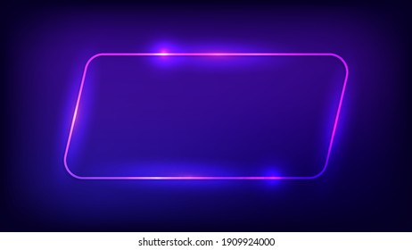 Neon rounded parallelogram frame with shining effects on dark background. Empty glowing techno backdrop. Vector illustration.