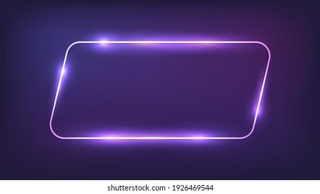 Neon rounded parallelogram frame with shining effects on dark background. Empty glowing techno backdrop. Vector illustration.