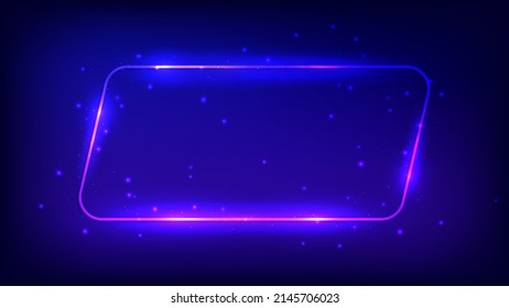 Neon rounded parallelogram frame with shining effects and sparkles on dark background. Empty glowing techno backdrop. Vector illustration