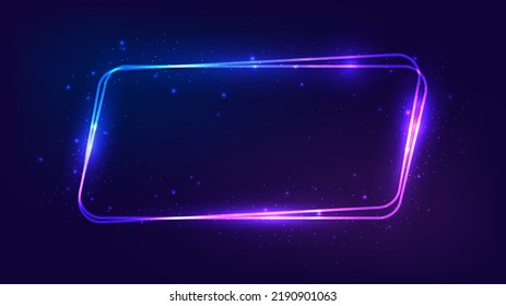 Marco de paralelograma neón redondeado con efectos brillantes y destellos sobre el fondo oscuro. Fondo tecno brillante vacío. Ilustración del vector