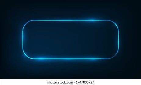 Neon rounded rectangle frame with shining effects on dark background. Empty glowing techno backdrop. Vector illustration.