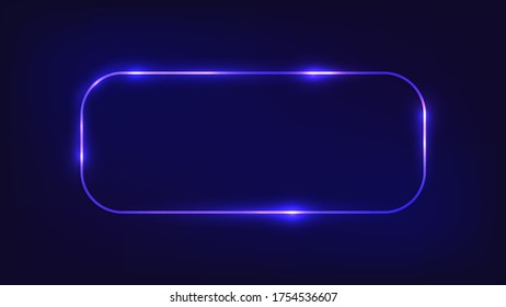 Neon rounded rectangle frame with shining effects on dark background. Empty glowing techno backdrop. Vector illustration.