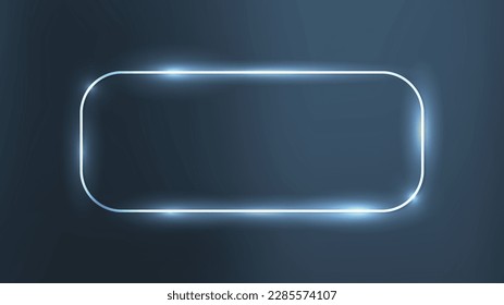 Neon rounded rectangle frame with shining effects on dark background. Empty glowing techno backdrop. Vector illustration