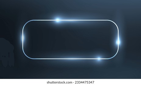 Neon rounded rectangle frame with shining effects on dark background. Empty glowing techno backdrop. Vector illustration