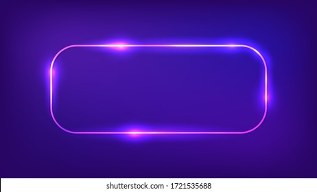 Neon rounded rectangular frame with shining effects on dark background. Empty glowing techno backdrop. Vector illustration.