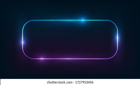 Neon rounded rectangular frame with shining effects on dark background. Empty glowing techno backdrop. Vector illustration.