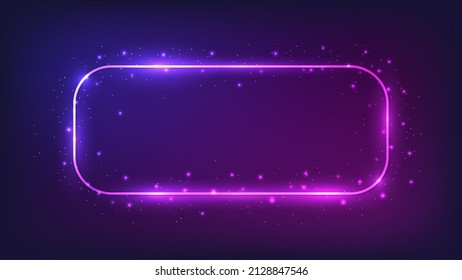 Neon rounded rectangular frame with shining effects and sparkles on dark background. Empty glowing techno backdrop. Vector illustration
