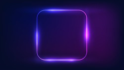 Neon Rounded Square Frame With Shining Effects On Dark Background. Empty Glowing Techno Backdrop. Vector Illustration.