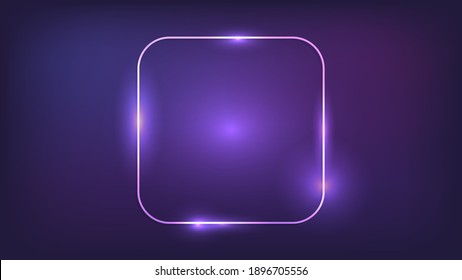 Neon rounded square frame with shining effects on dark background. Empty glowing techno backdrop. Vector illustration.