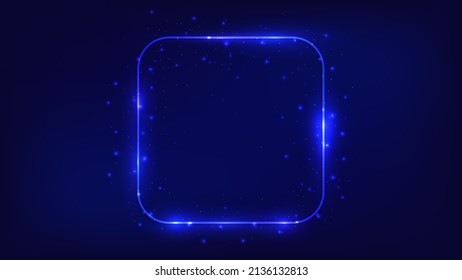 Neon rounded square frame with shining effects and sparkles on dark background. Empty glowing techno backdrop. Vector illustration