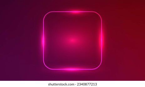 Neon rounded square frame with shining effects on dark red background. Empty glowing techno backdrop. Vector illustration