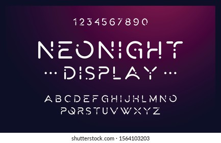 Neon rounded uppercase design. Modern typography vector illustration. Typeface display.