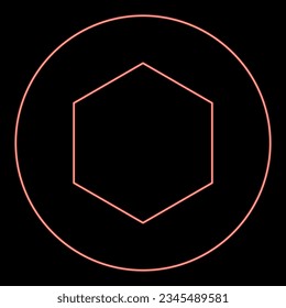 Neon rubber gasket puck under hexagon in circle red color vector illustration image flat style