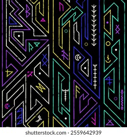 Neon runes. Seamless vector pattern.