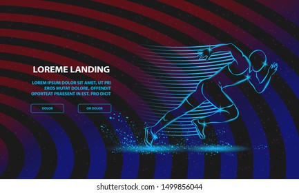 Neon Running man. Vector Sport Background for Landing Page Template.