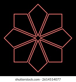 Neon sacred geometry symbol element ornament Snowflake red color vector illustration image flat style light