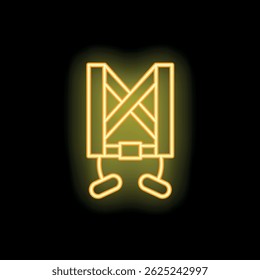 Neon safety harness icon glowing on dark background representing workplace safety and protection